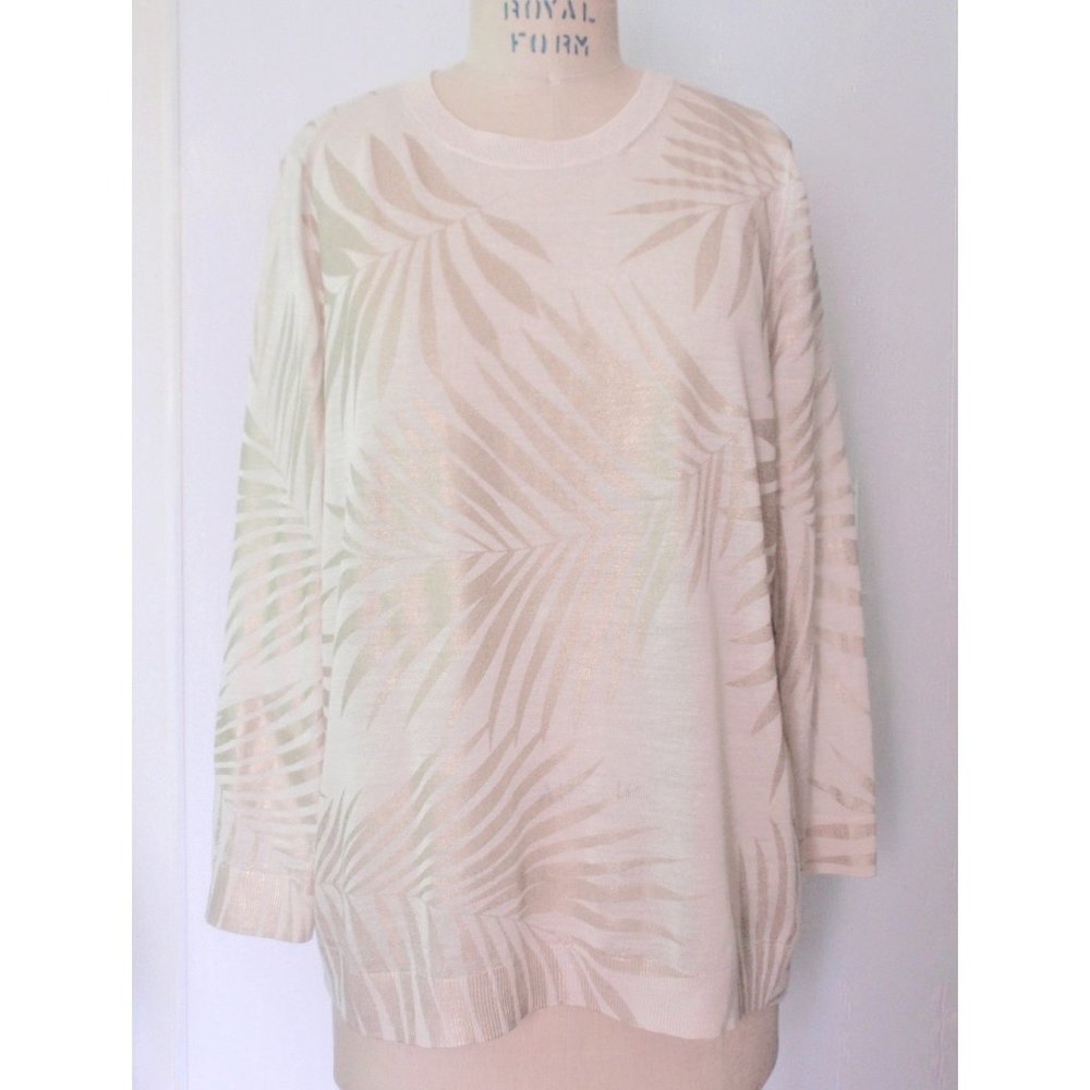 LOFT BEIGE PALE GOLD LEAF RAMIE RAYON KNIT TOP XL